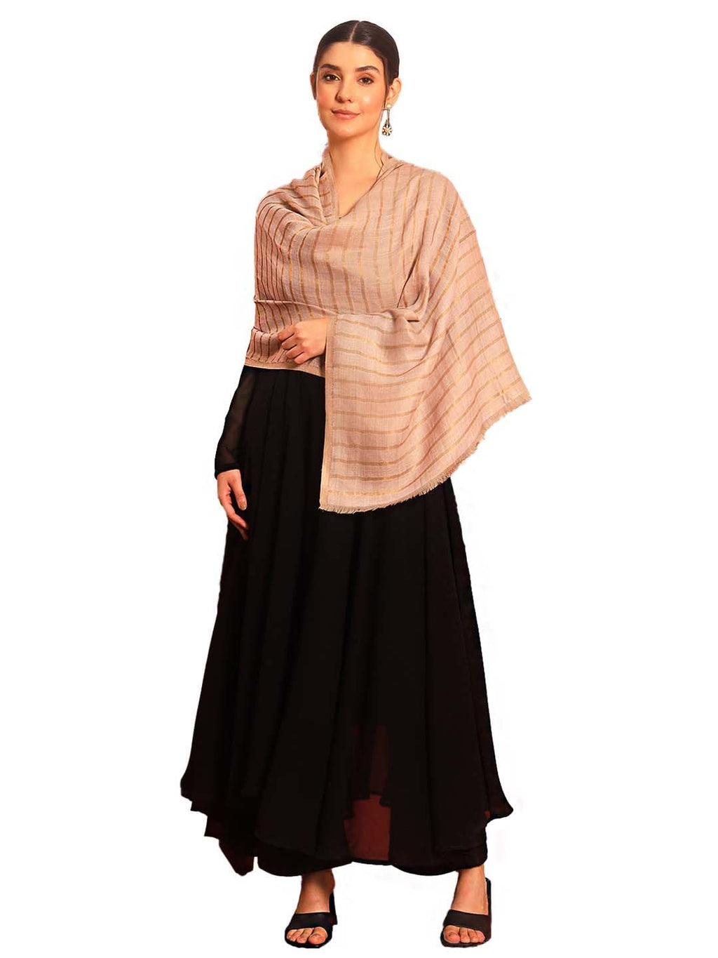 Pashmoda Women Golden Mirage Reversible Zari Moonlight Fine Wool Stole (Size : 28x80in, 71X203cm) ZSST05