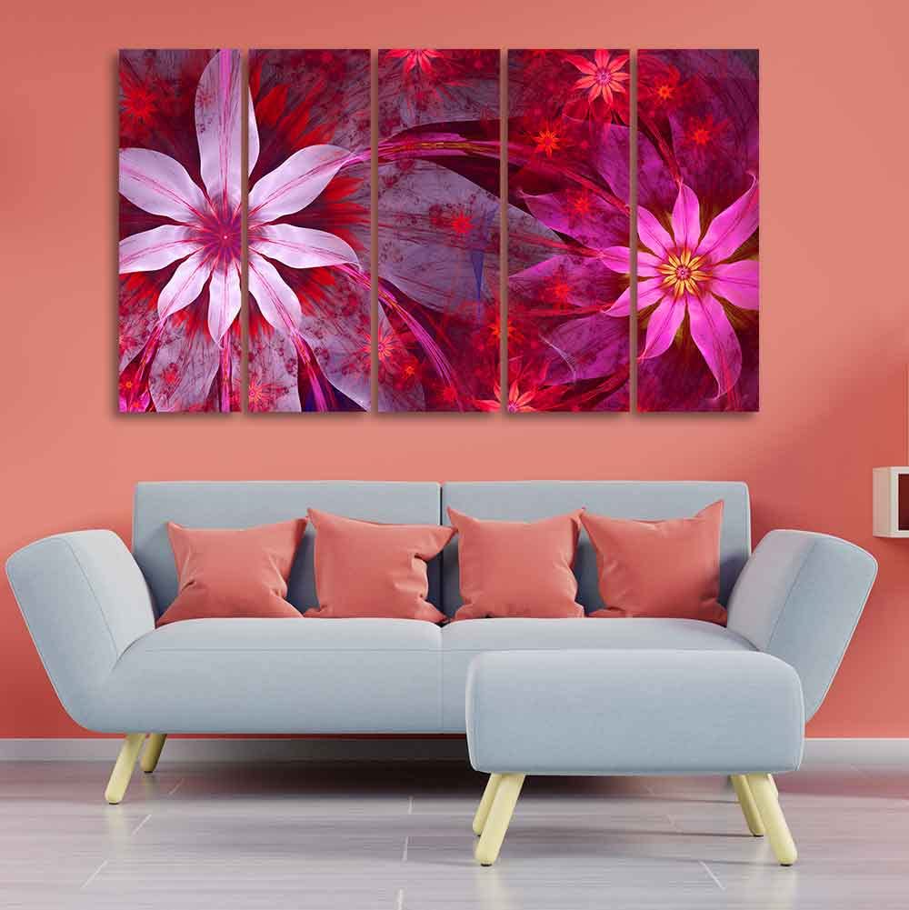 VIBECRAFTS Exotic Flowers 5 Pieces Canvas Wall Painting For Home | Office | Living Room | Gift (PTVC5Pcs4_8536)