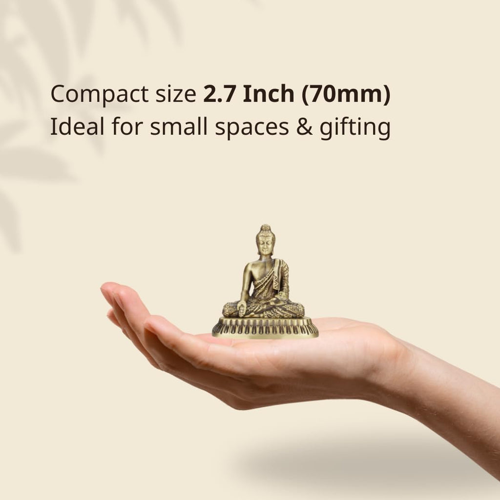 Shilpkala 2.7 Inch Brass Ultra Fine Gautam Buddha Idol for Home & Office, Pooja, Table Decor, Worship & Gift