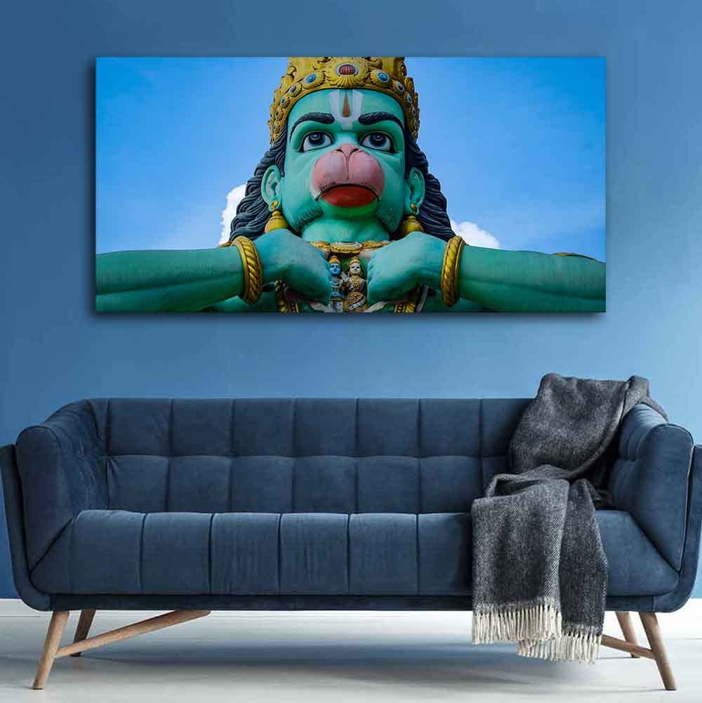 VIBECRAFTS Canvas Paintings for Living Room Drawing Room Statue Of Hanuman Canvas Wall Painting Fitted With Wooden Frame for Home | Office | Gift (PTVCH_2439)