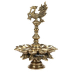 SVARUP Brass Multi Diya Table Stand Diya with Peacock Perched on Central Pillar Deepam for Home Entrance Decor Gift Diwali Pooja
