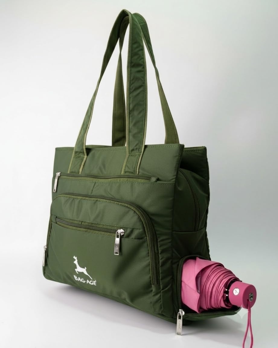 Bag-Age HB50 Tote Bag for Girls & Women | Water-Resistant Office Work Handbag with MultIple Compartments | Work, Travel & Daily Use (Green)