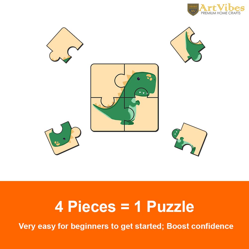 Artvibes Dinosaurs Wooden Jigsaw Puzzle Games for Children & Kids | Jigsaw Puzzles for Kids Age 2-5 | 4 Pieces Puzzles | Toddler's Wooden Puzzle (PZ_506N), Set of 6