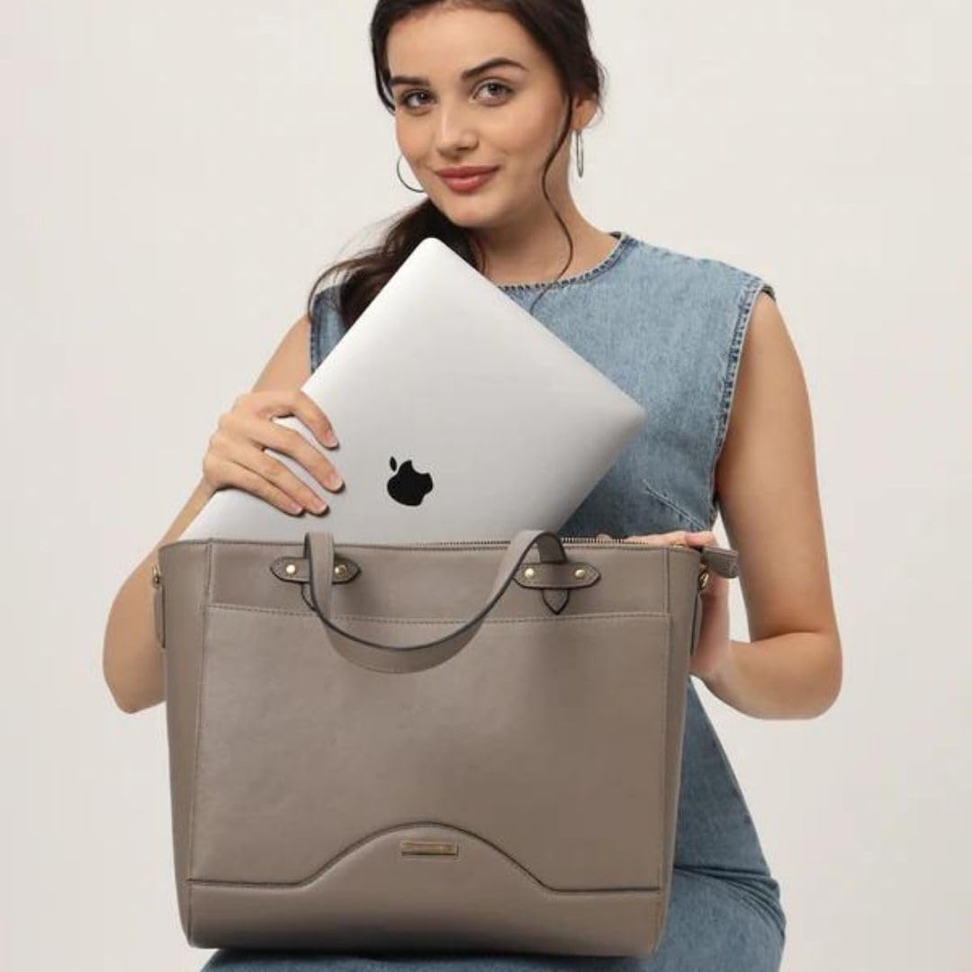 The Gusto Ardor - Premium Vegan Leather Tote Bag for Women | Stylish Hand Bag/Shoulder Bag with Zip, Fits upto 14 Laptop | Office, Casual, College Use | Detachable Sling, Handcrafted