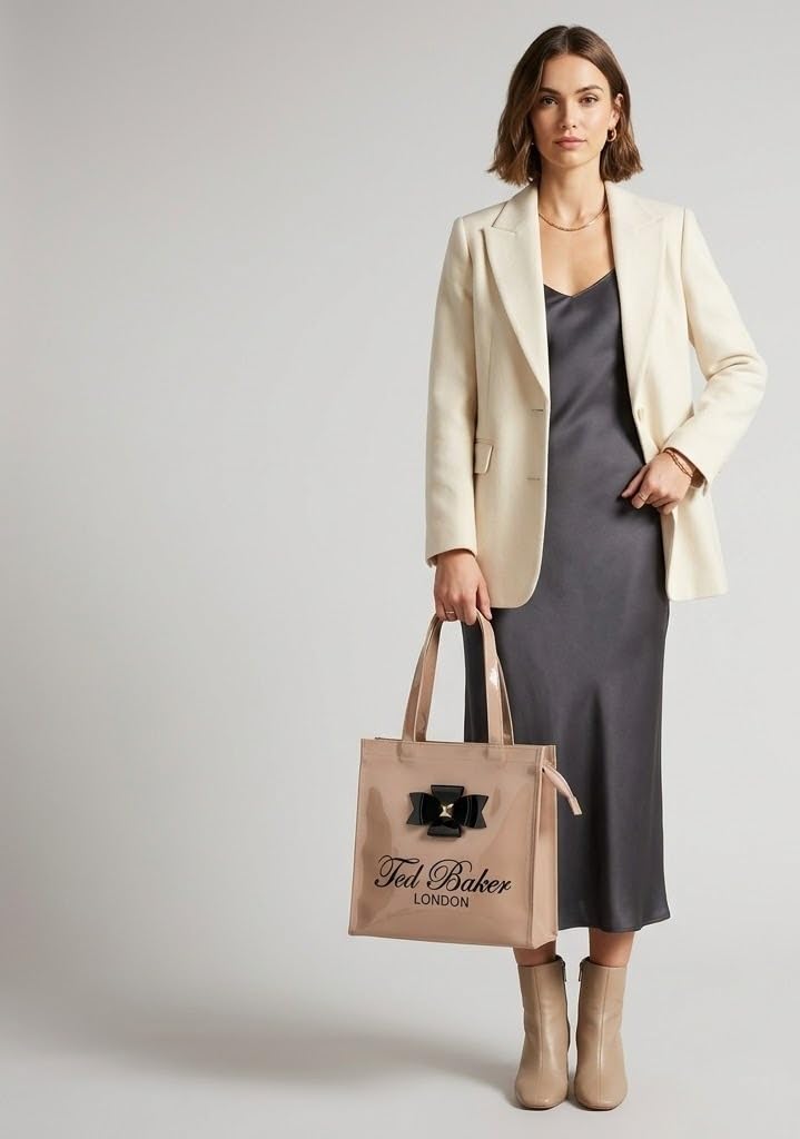 SEA MOUNT Ted Baker London Women’s Light Brown Tote Bag with Bow | Stylish Shoulder Handbag | Premium PU Leather Shopper Bag
