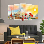 VIBECRAFTS Famous Places of Japan Canvas Wall Painting Set of Five For Home|Office|Living Room|Gift (PTVC5Pcs2_6547)