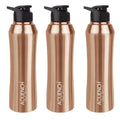 Aquench Stainless Steel Water Bottle, 1 Litre Capacity,Gym, Office, Boys, Girls, Men, Women, Kids, Fridge 1Ltr - 1000 ml, Leak-proof Sipper Cap (Pack of 3, Copper)