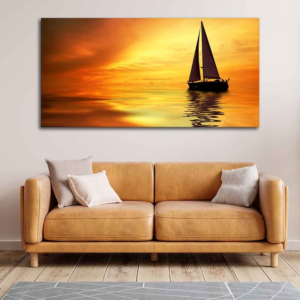 VIBECRAFTS Canvas Paintings for Living Room Drawing Room Sailing In Sunset Canvas Wall Painting Fitted With Wooden Frame for Home | Office | Gift (PTVCH_2331)