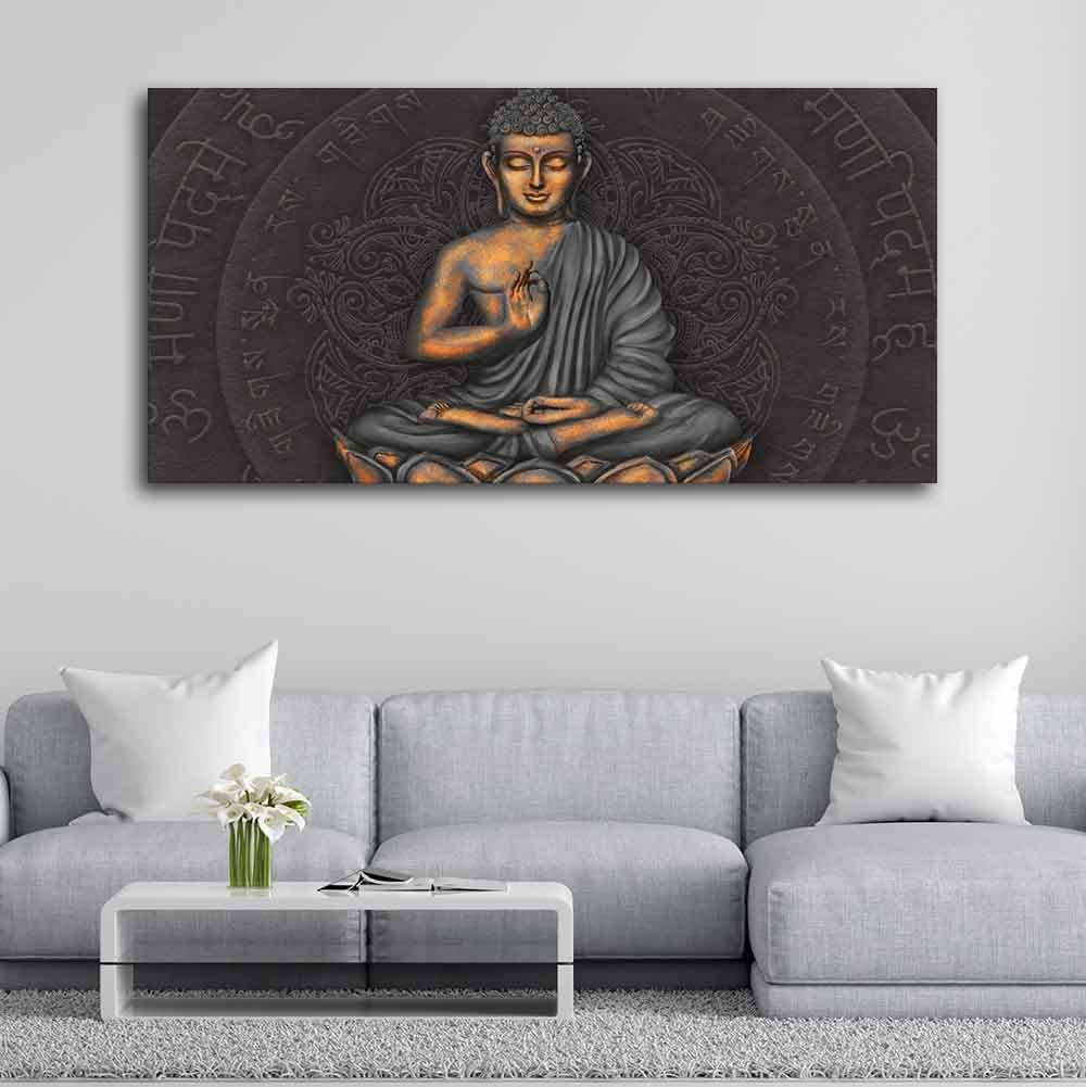 VIBECRAFTS Canvas Paintings for Living Room Drawing Room Gautam Buddha Meditating Canvas Wall Painting Fitted With Wooden Frame For Home | Office | Living Room | Gift (PTVCH_2490)