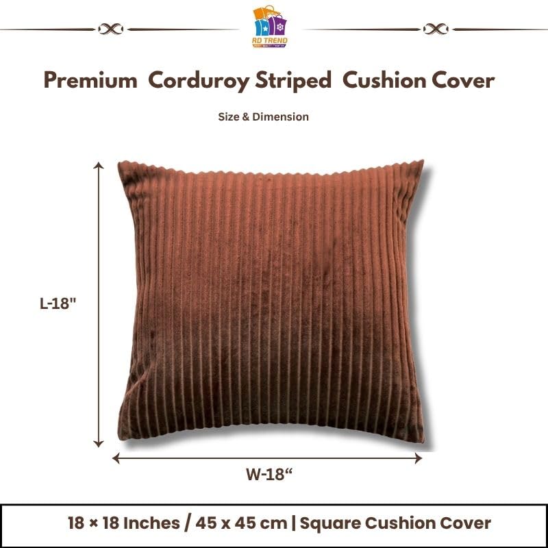 RD TREND® Cushion Cover Set of 2, Decorative Sofa Living Room Home Square Cushion Covers 18 Inch x 18 Inch, Aesthetic Corduroy Striped Double Sided (Coffee)