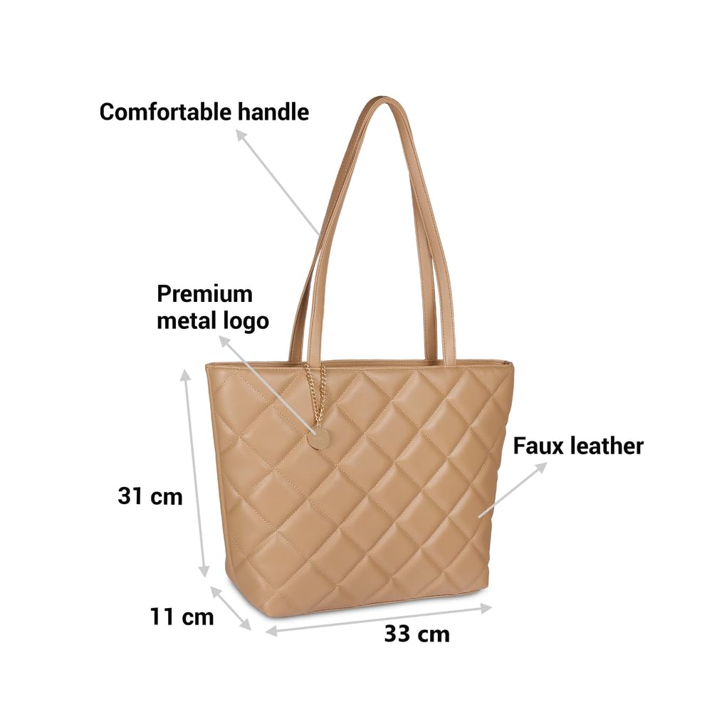 Mochi Women's Beige Stylish Faux Leather Tote Bag (66-365)