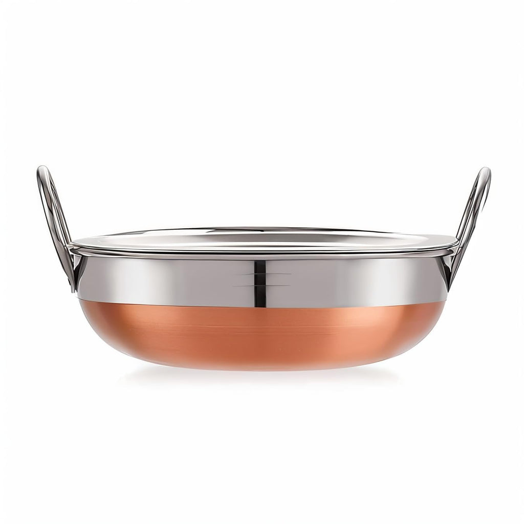 ODAR Copper Bottom Stainless Steel Kadai | Induction & Gas Stove Compatible Cookware | Mirror Finish Deep Fry Pan with Dual Handles | Durable & Rust-Resistant (1 Liter)
