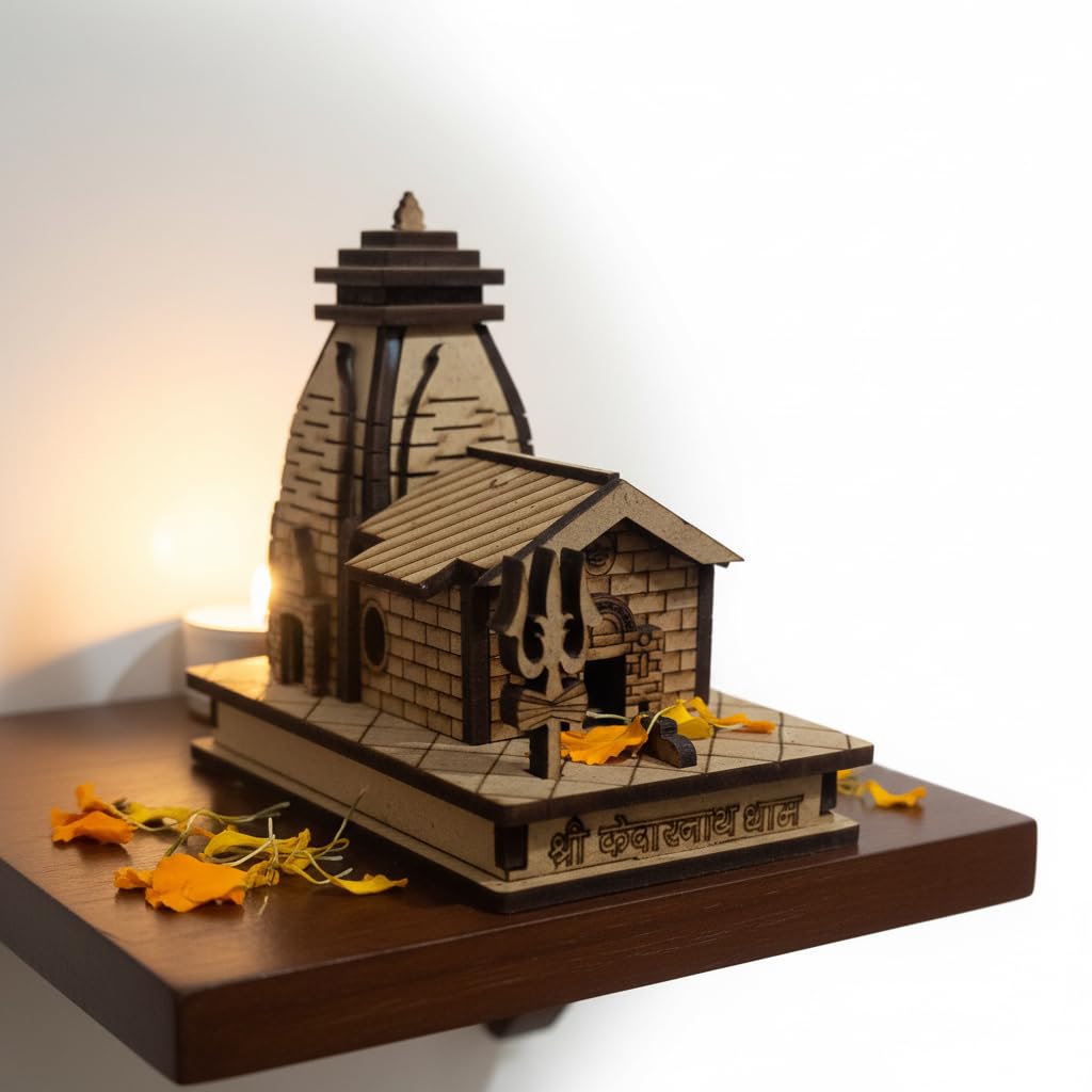 YOGMAYA Wooden 3D Kedarnath Temple Replica, Handcrafted Miniature Model, Religious Home Decor