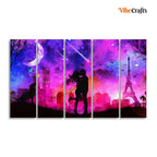 VIBECRAFTS Couple Kissing Modern Abstract Art Wall Painting of Five Pieces For Home|Office|Living Room|Gift (PTVC5Pcs4_8688)
