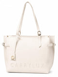 Carrylux Women's Soft PU Tote Bag | Large Single Compartment Shoulder Handbag with Adjustable Strap | Office, College & Casual (Cream)