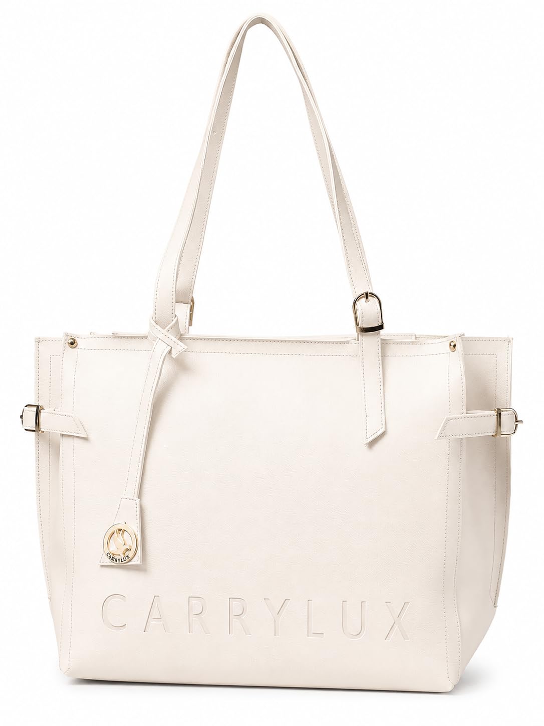 Carrylux Women's Soft PU Tote Bag | Large Single Compartment Shoulder Handbag with Adjustable Strap | Office, College & Casual (Cream)