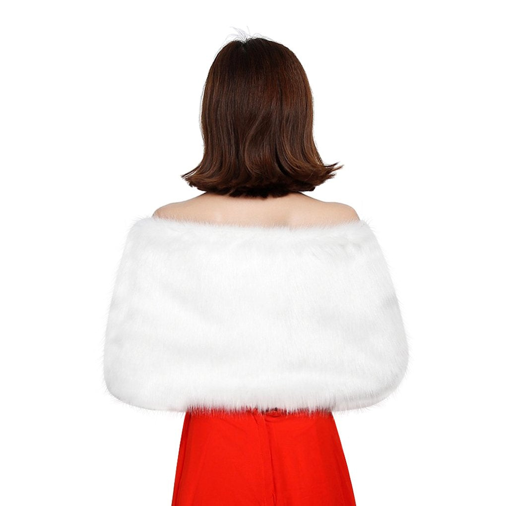 Fakeface Women Winter Classic Faux Fur Capelets Shawls Soft Bridal Shoulder Cape Wraps Tippet White