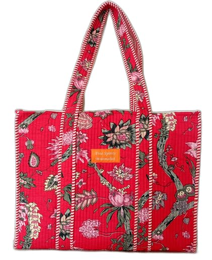 Cotton Tote bag for Women | Shoulder Bag | Durable Shopping bag | Reusable Grocery Bags | Eco friendly Bags| Handmade Cotton Bag | Stylish Quilted handBag |Vegan Tote Bag (Dark Red)