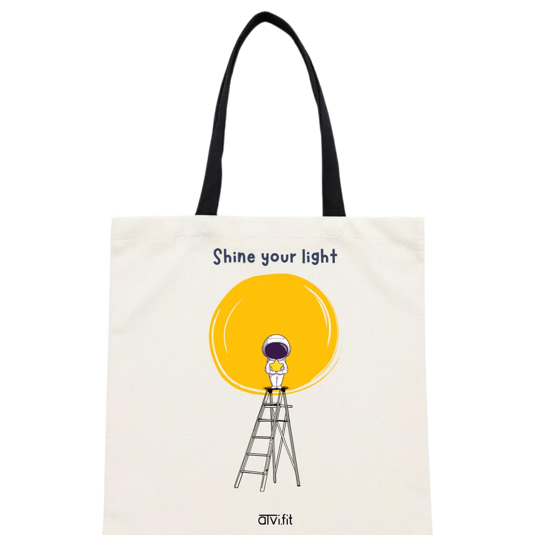 ATVI.FIT Trendy Cotton Close Zip Tote Bags for Women Designs - 15.5x15 - Perfect for College, Office, Yoga, and Everyday Use (Shine your light)