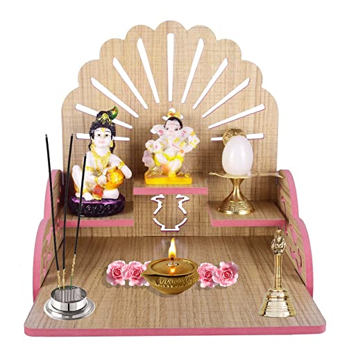 MIDU Wooden Readymade Wall Hanging Puja Temple for Home God Stand for Pooja Room Mandir Wood Devghar Stand for Office and Shop (A60)