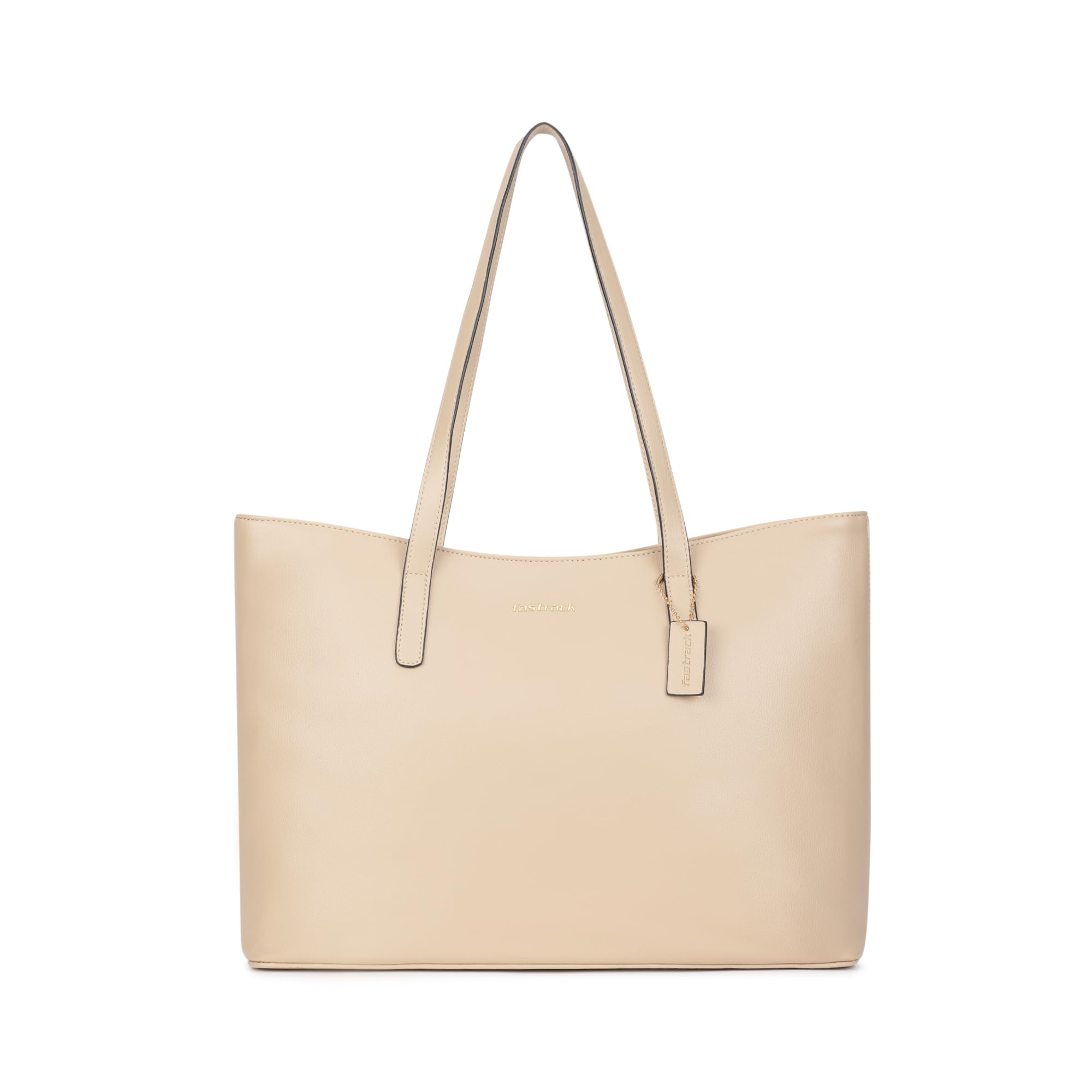 Fastrack Pebble Play Laptop Tote | Beige Faux-Leather Tote Bag for Women | 15-Inch Laptop Compatible | Gold Hardware Finish with Double Handles, Zipper Closure & Organised Storage