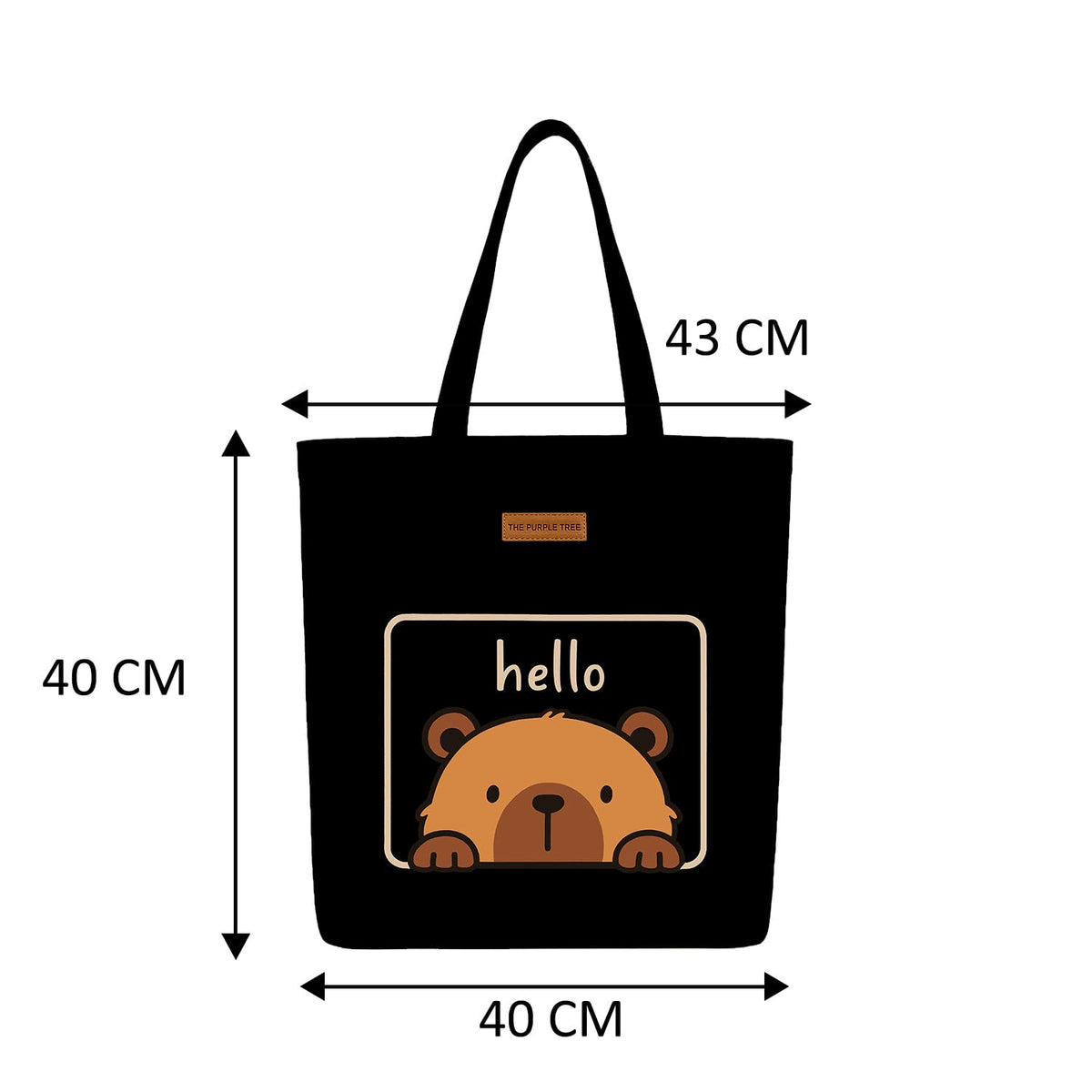 The Purple Tree Eco-Friendly Canvas Tote Bag, Sustainable, Reusable Shopping, Beach, Travel or Everyday Tote, Wide Tote Bag, Hello Bear