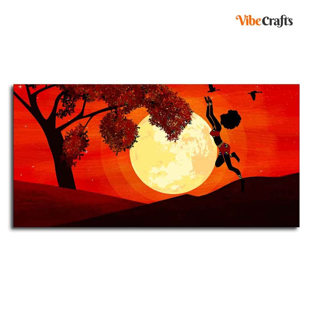 VIBECRAFTS Canvas Paintings for Living Room Drawing Room Girl Catching Bird Canvas Wall Painting Fitted With Wooden Frame For Home | Office | Living Room | Gifts (PTVCH_2512)