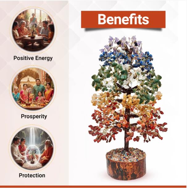 BHAGYA G 7 Chakra Crystal Tree with 1000 Gemstones - Handcrafted for Energy Healing, Meditation, Home Office Decor, Positive Vibes for Mindfulness & Wellness (1000 Beads)