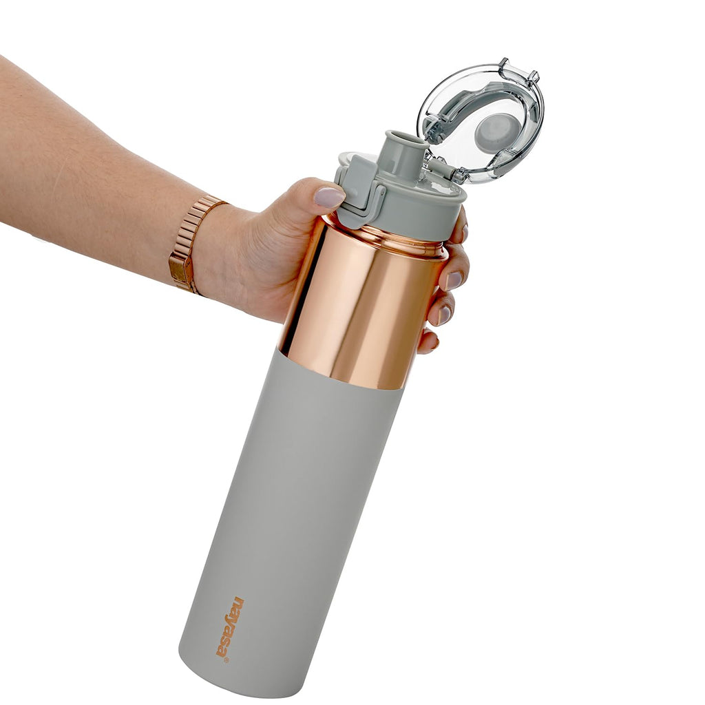 Nayasa Saffron Copper Bottle | 1000 ML | Leak Proof and Durable | Premium Copper Bottle | Easy to Clean | Daily Use | Grey