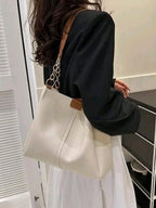 AESTHETIC Women’s Shoulder Handbag | Elegant PU Leather Tote with Chain Strap & Teddy Charm | Stylish Daily Use Purse for Office, College & Casual Outings-T-03
