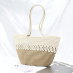 BEAUTIFUL HOMMIES Attractive Hand Bag |large Tote Bag |Summer Bag | Bucket Bag | Basket Bag | Bamboo Tote | Beach Bags for Women|Boho Bag|Handbag |Jute Bag |Handmade Bag (BEIGE WHITE)
