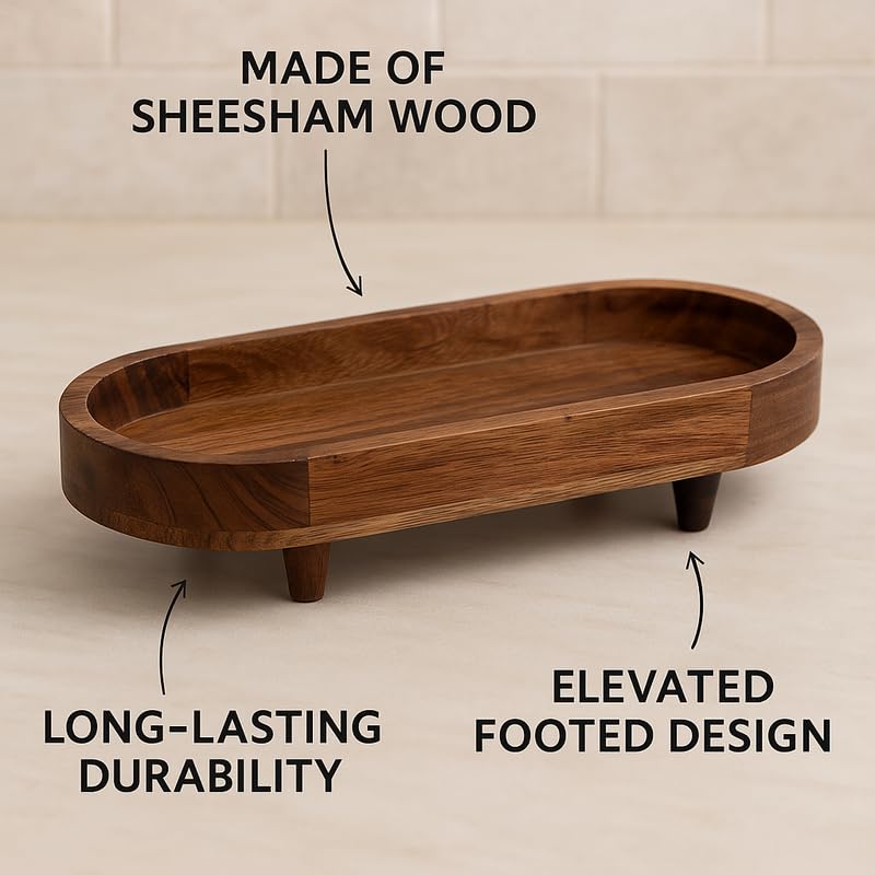 D&G Homes Wooden Serving Trays, Large Sheesham Wood Serving Tray with Legs,13 x 6 x 2 in, Stackable Platters for Serving Cakes, Pastries, Snacks, Breakfast, Coffee Table, Party, Home Décor