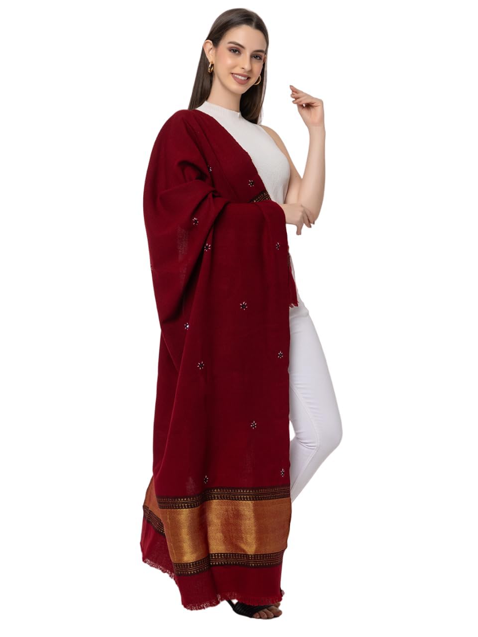 Prijam Women's Shawl (R 41 ZARI_Maroon_One Size)