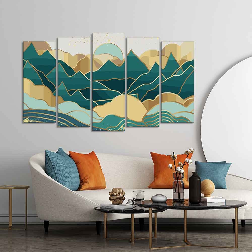 VIBECRAFTS Abstract Mountains Luxurious Pattern Wall Painting of Five Pieces For Home|Office|Living Room|Gift (PTVC5Pcs2_6600)