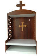 Beautiful Christian Golden Cross Temple, Home Temple, Decorative Wooden Jali Cross Temple, Home and Office Wall Mount Temple, Brown and White