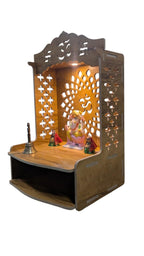 PIXELCRAFTS Wooden Temple Puja Mandir Art and Crafts Temple for Home, Shop, Office with LED SPOT Light (Size – H 15.5X L 11.5 x W 11 inch) (COACHWOODREGULAR)