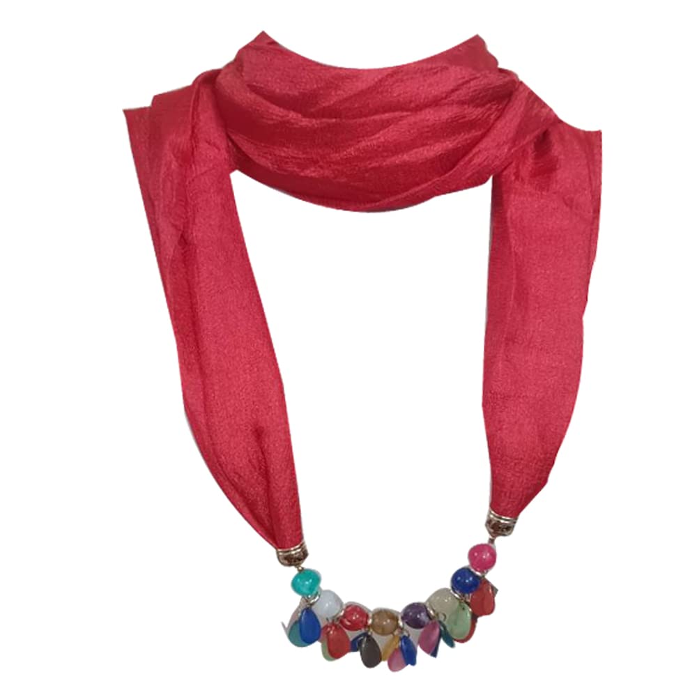 Krystle Fashion Pendant Plain Scarf Necklace Stole Dupatta Stoles Muffler Wrap Scarves for Women and Girls (Red)