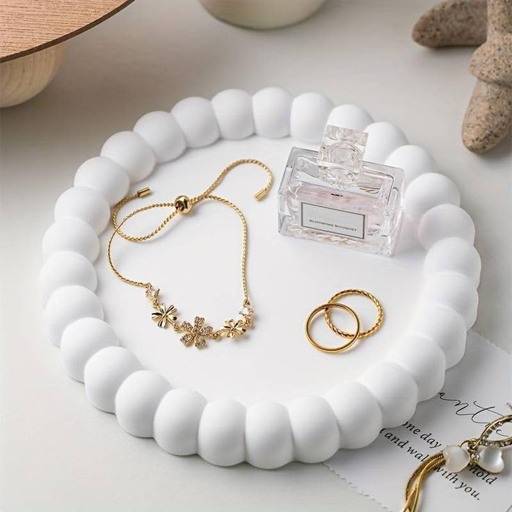 The Cozy Loft- Aesthetic Handmade Concrete Bubble Trinket Tray | Jewelry & Makeup Organizer | Stylish Home Decor, Candle Holder & Multipurpose Table Accessory | (Round-1)