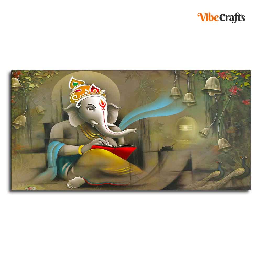 VIBECRAFTS Canvas Paintings for Living Room Drawing Room Auspicious Ganpati Canvas Wall Painting for Home|Office|Gift(PTVCH_2368NV)