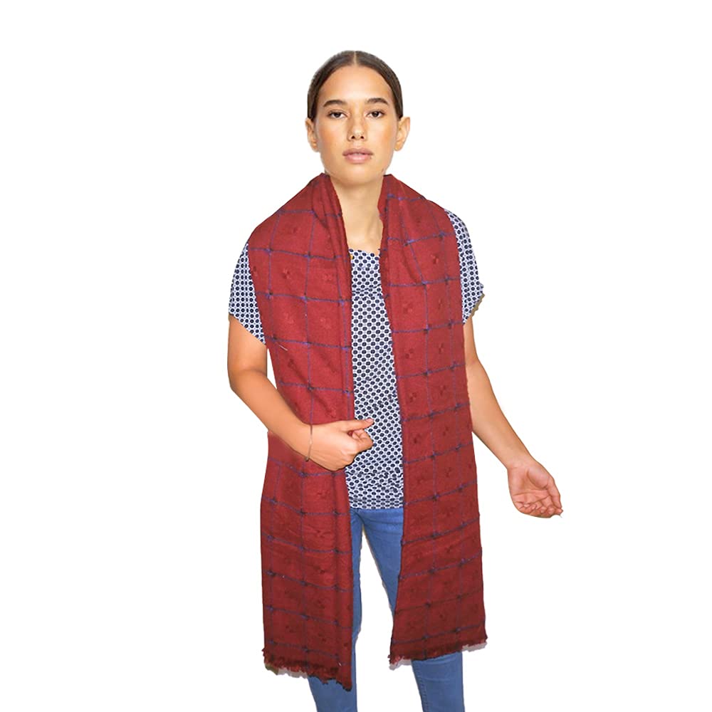 JMP Women's 100% Pure Wool Heavy Embroidery Shawl, Warm and Soft texture, Luxury Shawls, Stoles, Wraps (Maroon)