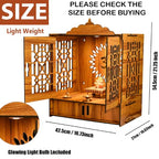 Wooden Temple Mandir with Door Cabinets, Wall-Mount, Laser Cut
