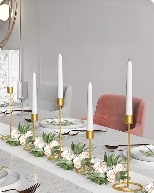NOVELTY INDIA Set of 6 Candle Holder, Candlestick Holders Taper Candle Holder, Gold Metal Candle Stand for Home & Decor Candle Stick Holders.