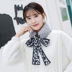 THE DDS STORE Winter Women Faux Fur Collar Leopard Print Scarves Plush Wrap Korea Bow Tie Neck Warmer Formal Party Shawl (Grey)