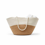 DYARCHY Large Rope Tote Bag for Women with Zipper | Spacious Handbag for Beach, Travel, Shopping & Office | Premium Cotton Rope Shoulder Bag with Long Handles (BEIGE WHITE)