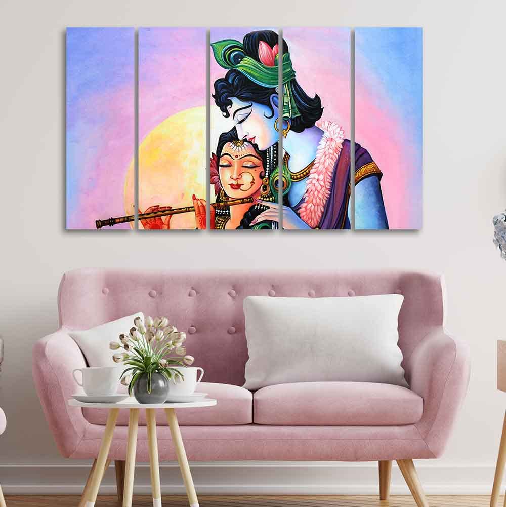 VIBECRAFTS Beautiful Radha Krishna 5 Pieces Canvas Wall Painting For Home | Office | Living Room | Gift (PTVC5Pcs4_8554)