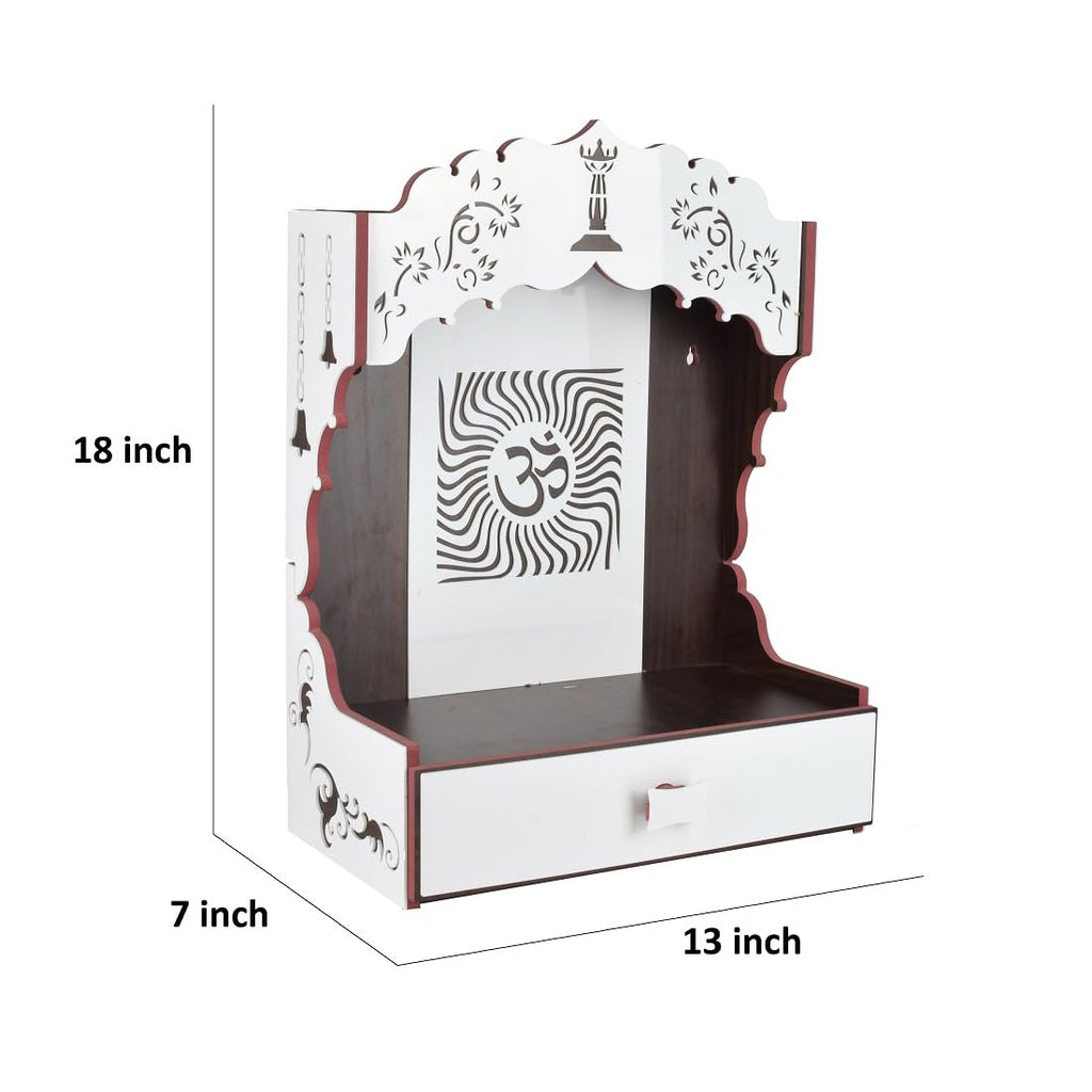 YIXT Premium Wooden Pooja Mandir for Home with LED Light & Storage | Wall Mount & Tabletop Temple for Living Room | White and Black | MDF/Solid Wood