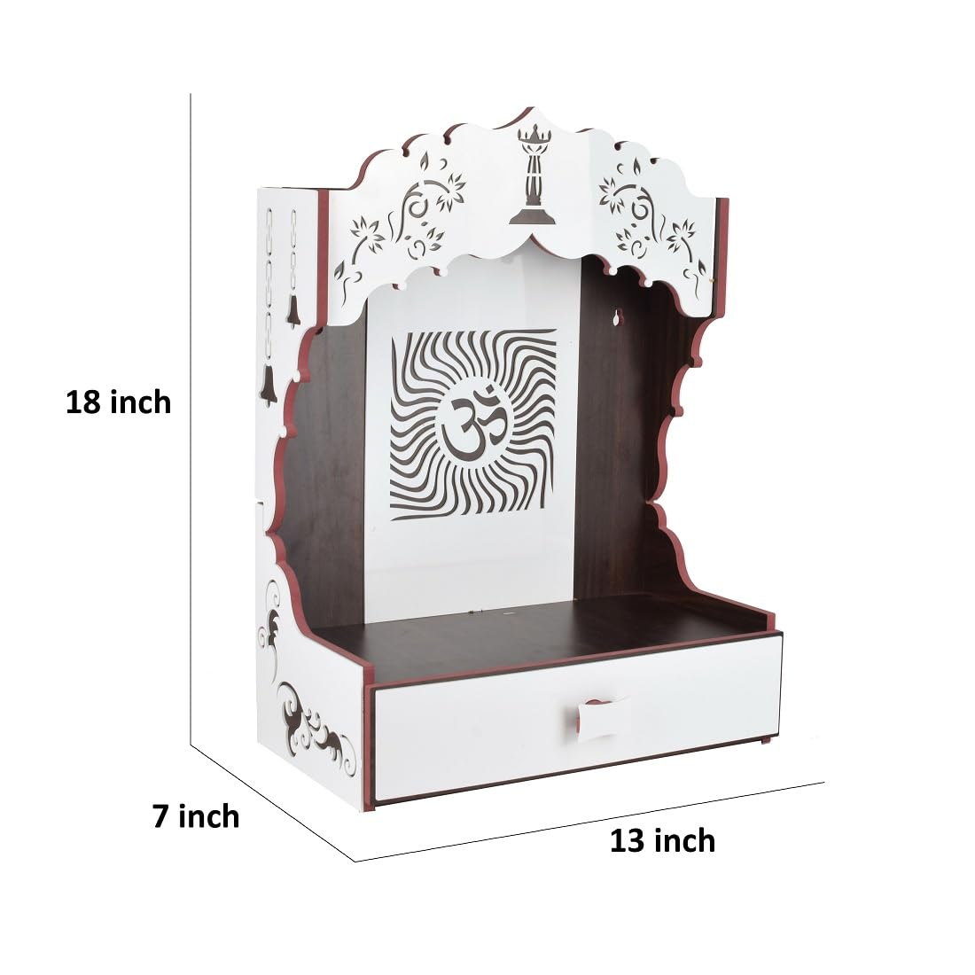 YIXT Premium Wooden Pooja Mandir for Home with LED Light & Storage | Wall Mount & Tabletop Temple for Living Room | White and Black | MDF/Solid Wood