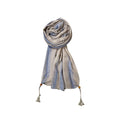FAHABO Scarf Woman Pleated Stripes Woven Cotton Scarves with Tassels | Hijab Scarf | Headscarf | Neck Scarf | Stoles | Wraps (Beige with Blue Stripes)