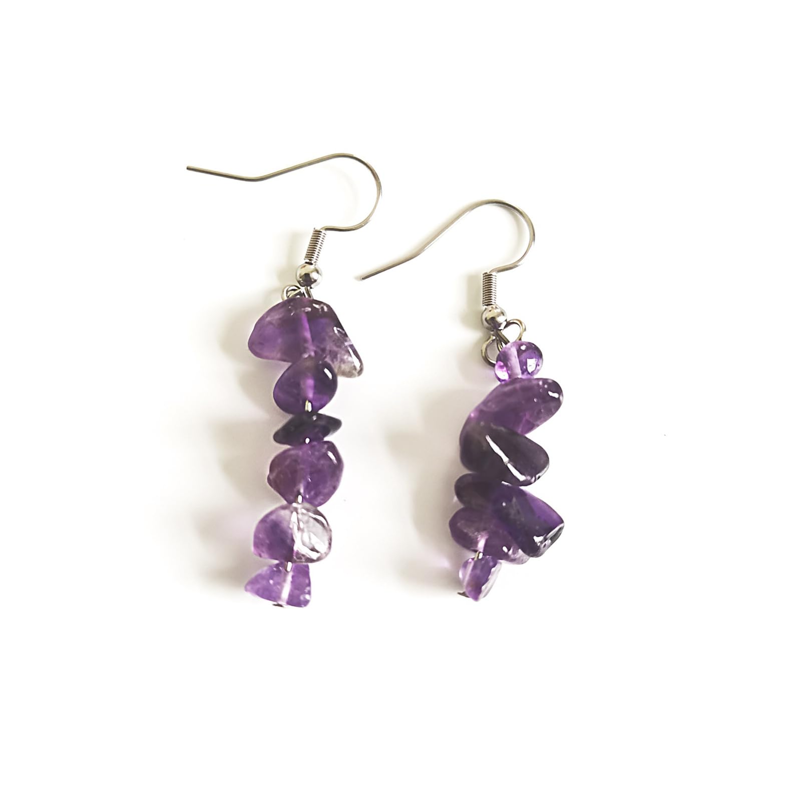 CHIROGRAPHY Crushed Stone Tassel Earrings for Women | Handmade Tumbled Stone Beaded Dangle Earrings | Lightweight Statement Fashion Jewelry for Party and Daily Use (Purple)
