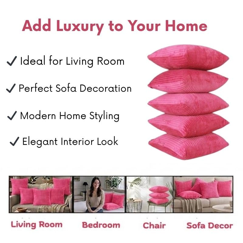 RD TREND® Cushion Cover Set of 5, Decorative Sofa Living Room Home Square Cushion Covers 18 Inch x 18 Inch, Aesthetic Corduroy Striped Double Sided (Salmon, Pack of 5)